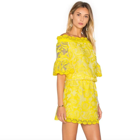 Alexis Kit Dress Short Mini Floral Lace Sleeveless Off The Shoulder Yellow XS - Picture 3 of 12